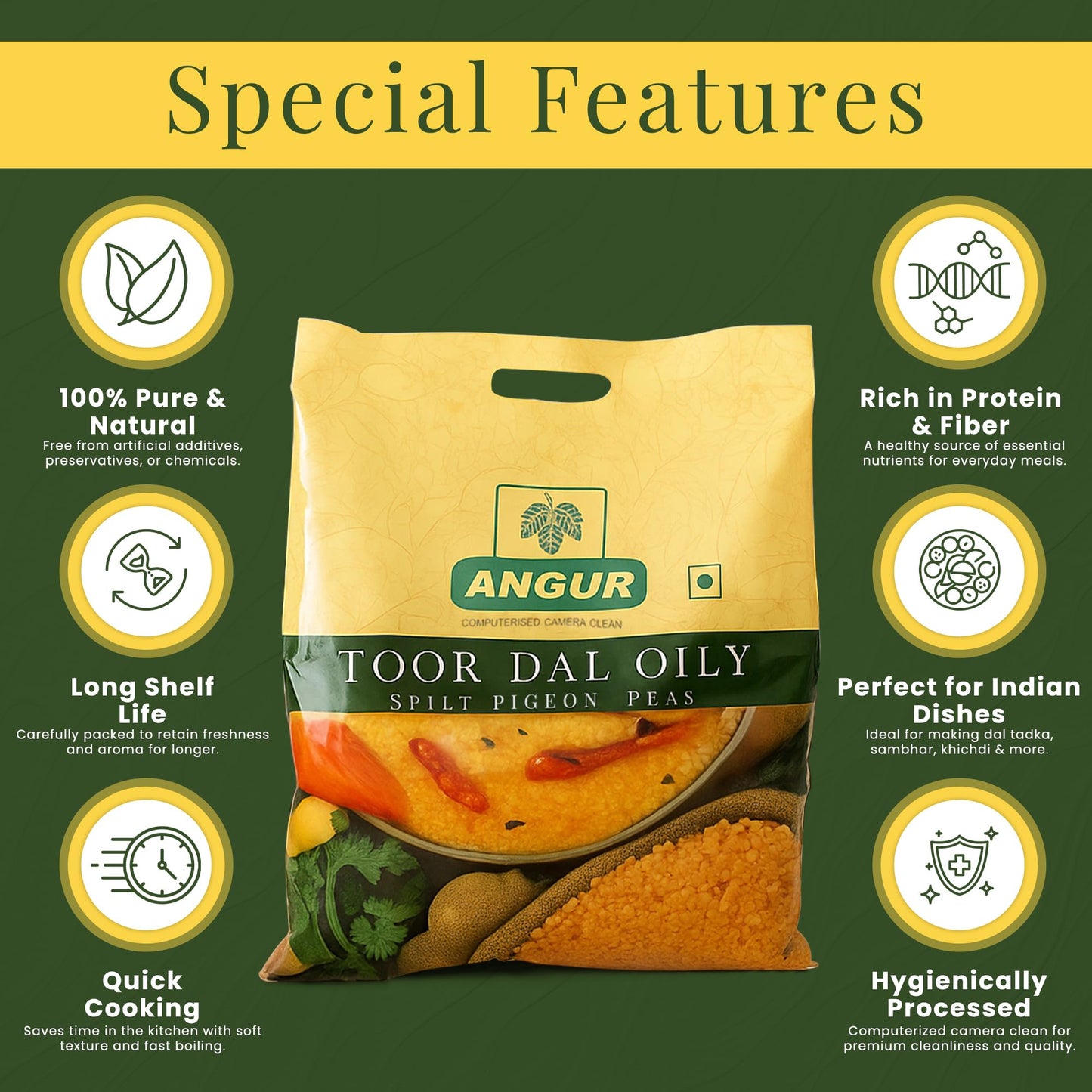 ANGUR Toor Dal Oily β Premium (10 Lbs )Split Pigeon Peas | 100% Natural & Protein-Rich