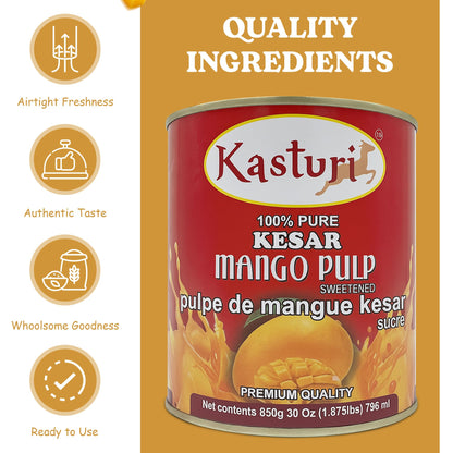 Kasturi Kesar Mango Pulp – 100% Natural Mango Puree 30oz (850g)