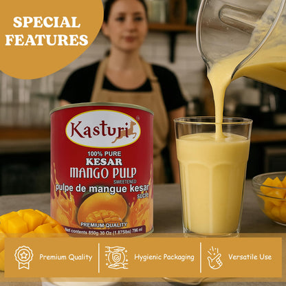 Kasturi Kesar Mango Pulp – 100% Natural Mango Puree 30oz (850g)